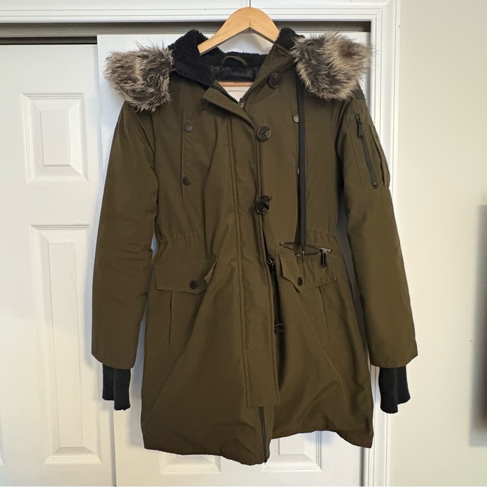BCBGeneration Olive Fur-Trimmed Puffer Coat
